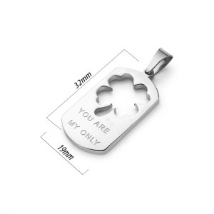 MD033 Mặt dây chuyền inox thẻ bài cắt rổng hình cỏ 4 lá