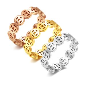 TC151a Nhẫn nữ titan họa tiết kim tiền mang đến sự tài lộc và may mắn