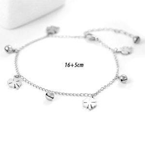 TA331a Lắc tay titan cỏ 4 lá cách điệu chuông màu thép