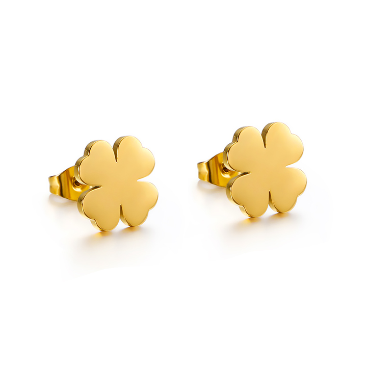 TB028b Bông tai titan cỏ 4 lá may mắn màu vàng