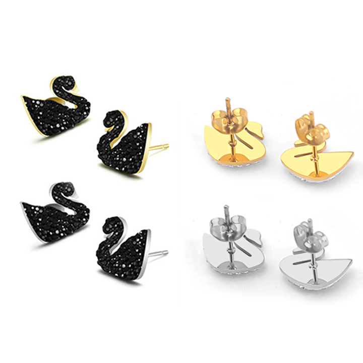 TB119a Bông tai titan thiên nga đá đen