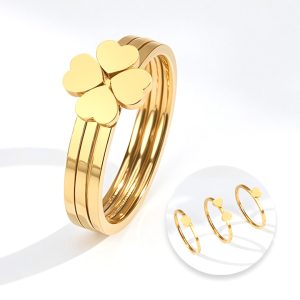 TC095a Bộ 3 Nhẫn titan ghép thành cỏ 4 lá màu vàng