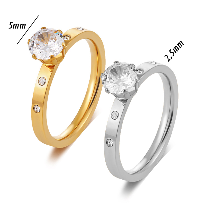 TC111l Nhẫn nữ titan 1 hột đá cao cách điệu 2 viên đá tấm mỗi bên