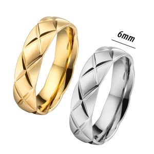 TC129d Nhẫn titan 6mm họa tiết cắt vát kim cương, quả trám