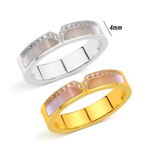 TC298a Nhẫn nữ titan xà cừ đính kim chữ V