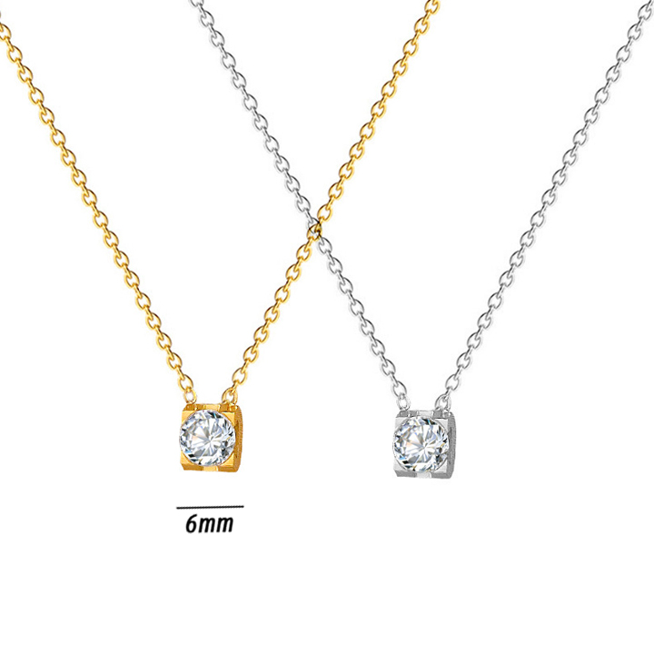 TN031a Dây chuyền titan mặt chấu vuông đính đá tròn