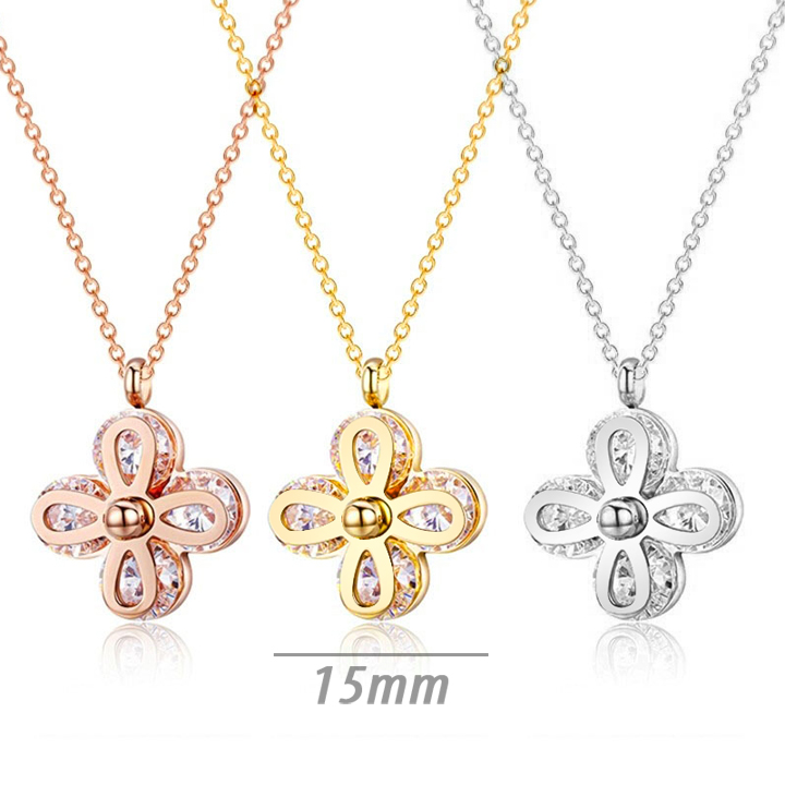 TN132b Dây chuyền titan hoa 4 cánh kẹp hột đá