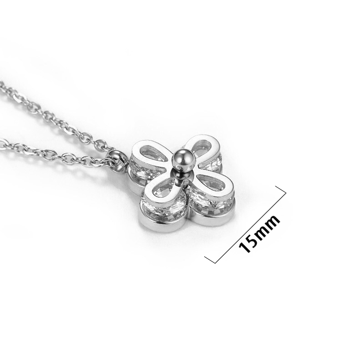 TN132f Dây chuyền titan hoa 4 cánh kẹp hột đá