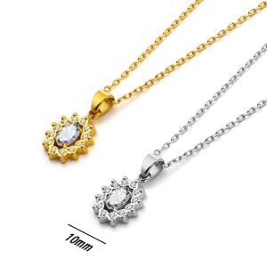 TN160c Dây chuyền nữ titan mặt hình ovan đính full kim