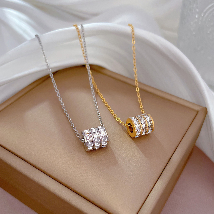 TN189d Dây chuyền titan ống tròn 3 hàng đá