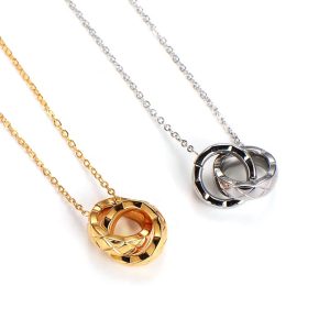 TN636a Dây chuyền titan nữ 2 khoen lồng họa tiết quả trám