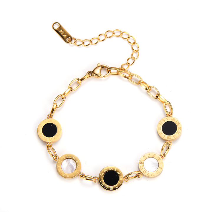 TA128a Lắc tay nữ titan mặt tròn số la mã cách điệu