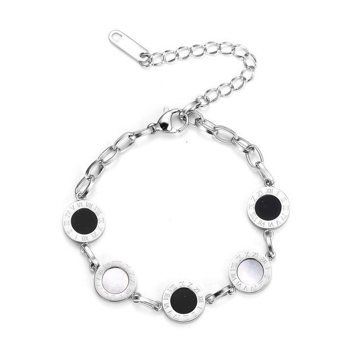 TA128b Lắc tay nữ titan mặt tròn số la mã cách điệu