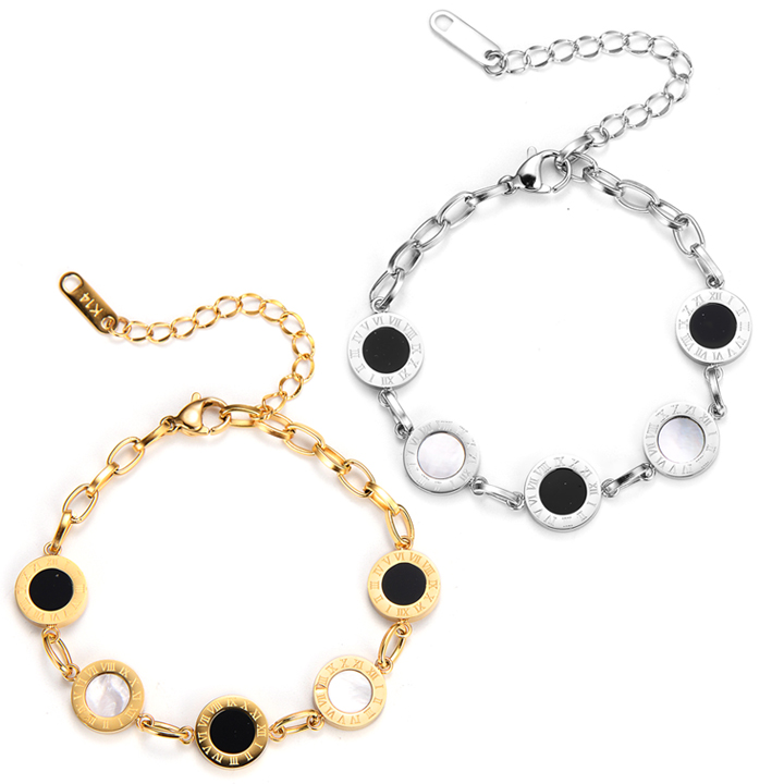 TA128c Lắc tay nữ titan mặt tròn số la mã cách điệu