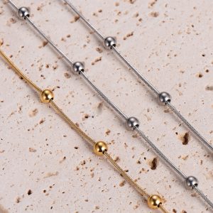 TA244d Lắc tay titan dây mì tròn kết bi cách điệu
