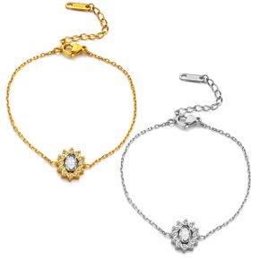 TA335c Lắc tay nữ titan mặt hình ovan đính full kim