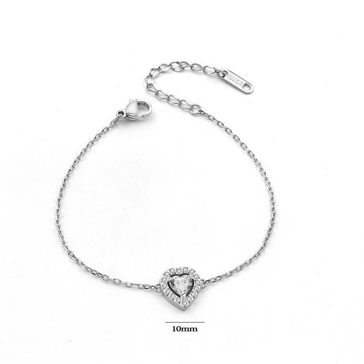 TA337b Lắc tay nữ titan mặt hình trái tim đính full kim