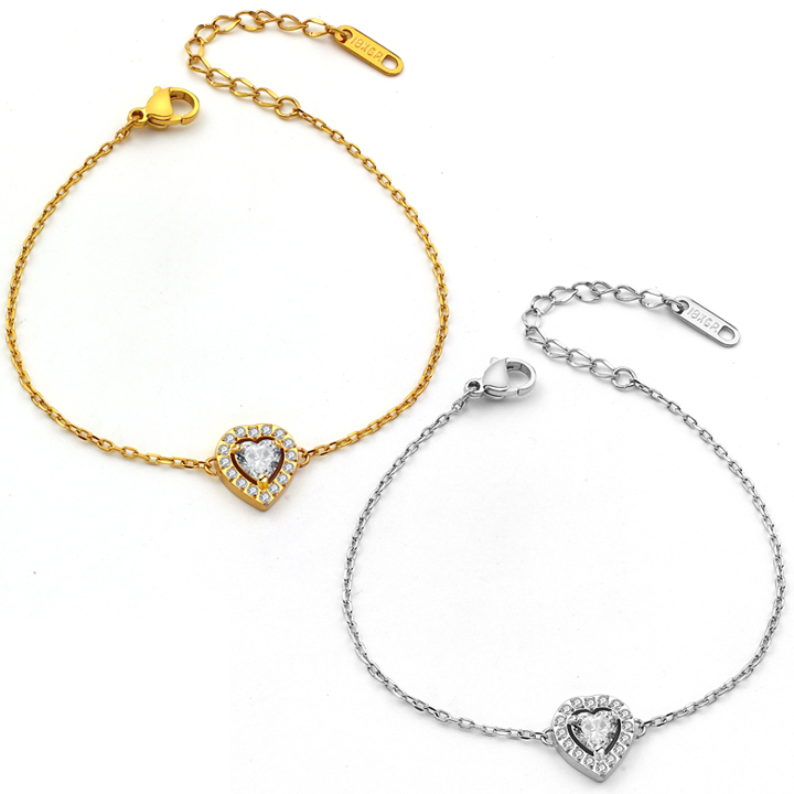 TA337c Lắc tay nữ titan mặt hình trái tim đính full kim