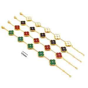 TA452a Lắc tay nữ titan hoa 4 cánh van cleef 15mm đính đá