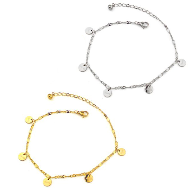 TA667b Lắc chân titan thời trang mặt tròn lucky cách điệu