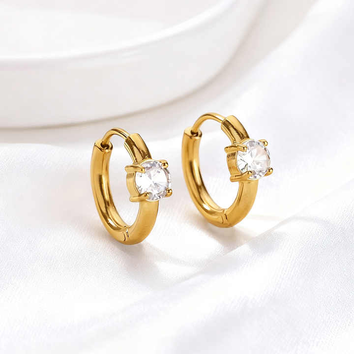 TB082d Bông tai nữ titan khoen tròn đính 1 viên đá 5mm