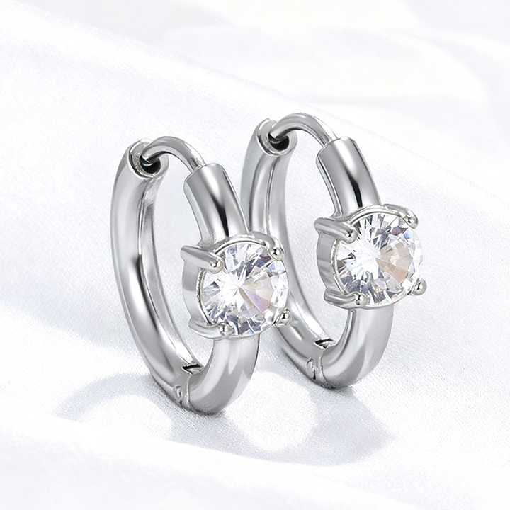 TB082e Bông tai nữ titan khoen tròn đính 1 viên đá 5mm