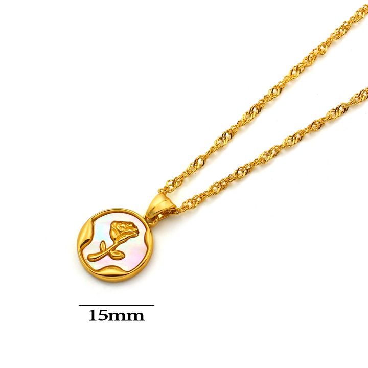 TN901a Dây chuyền nữ titan mặt tròn hình hoa hồng xà cừ