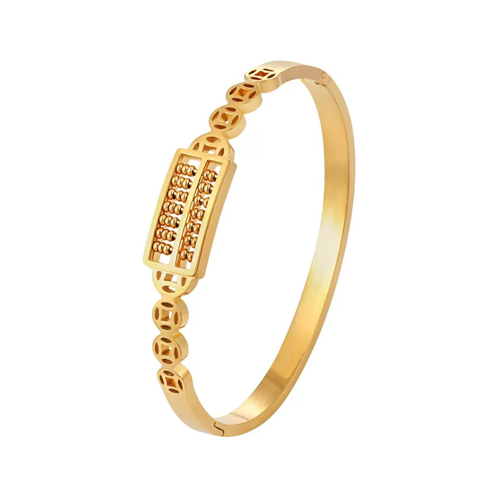 TV143a Vòng tay titan inox bảng tính cổ điển cách điệu kim tiền