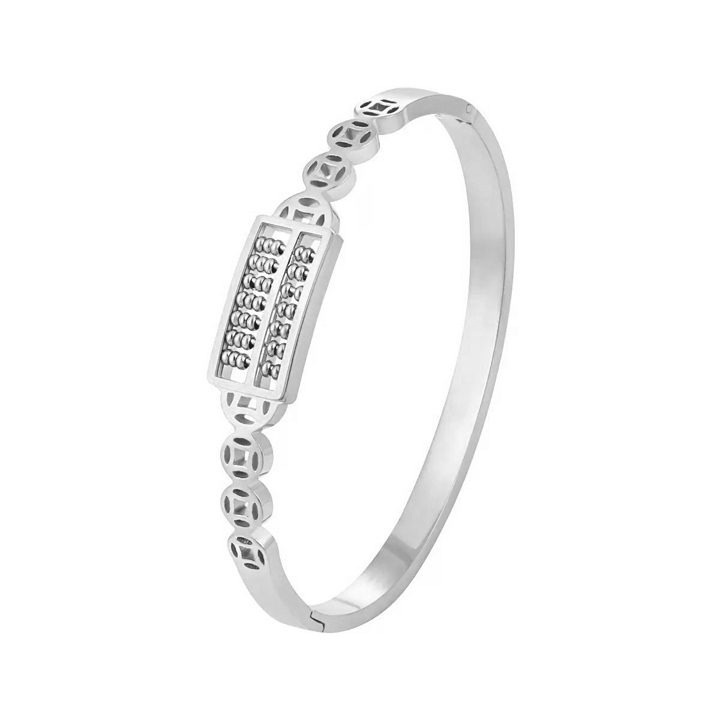 TV143b Vòng tay titan inox bảng tính cổ điển cách điệu kim tiền