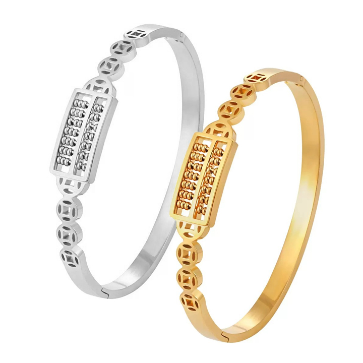 TV143c Vòng tay titan inox bảng tính cổ điển cách điệu kim tiền