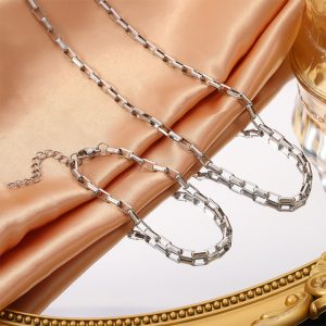 CB003b bộ dây chuyền và lắc tay ô chữ nhật bo cạnh