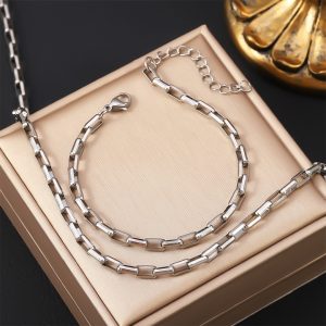 CB003c bộ dây chuyền và lắc tay ô chữ nhật bo cạnh