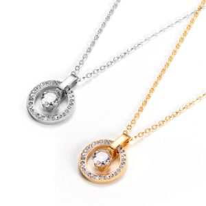 TN368a Dây chuyền titan mặt tròn đính đá