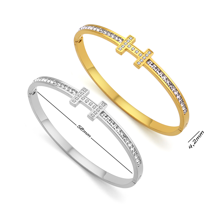 TV230g Vòng tay nữ titan chữ H Hermes đính đá mạ vàng