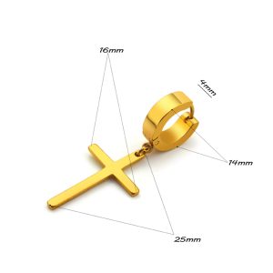 BT026b Bông tai inox khoen tròn tòn ten thánh giá mạ vàng