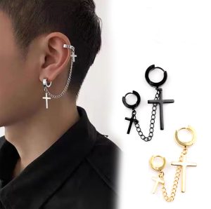 BT151a Bông tai inox tòn ten thánh giá độc đáo cá tính