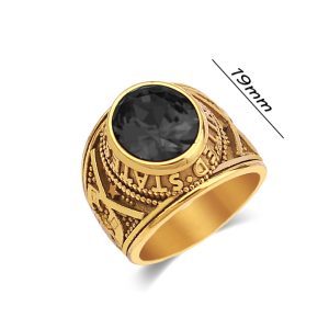 N505 Nhẫn mỹ titan mạ vàng đá đen