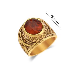 N511 Nhẫn mỹ titan mạ vàng đá đỏ