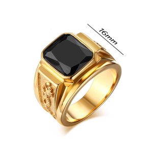 N516 Nhẫn nam Titan mạ vàng chạm rồng đá đen