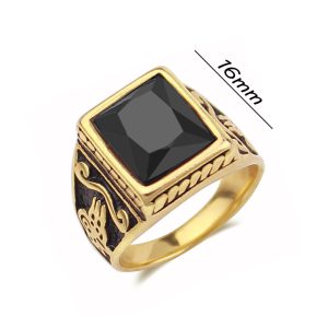 N519 Nhẫn titan nam mạ vàng đá đen