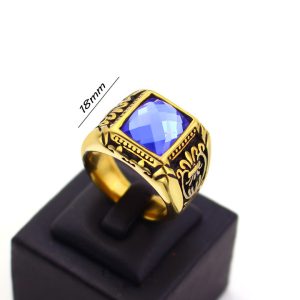 N527 Nhẫn nam titan mạ vàng đính đá màu xanh