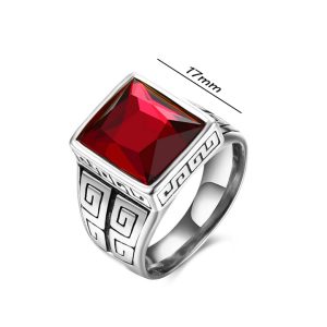 N532 Nhẫn nam inox đá đỏ họa tiết vạn lý trường thành (Size 7)