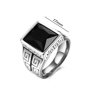 N533 Nhẫn nam Titan đá đen họa tiết vạn lý trường thành (Size 7)