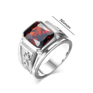 N536 Nhẫn nam Titan cham rồng đá đỏ