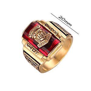N542 Nhẫn nam Titan mạ vàng sư tử 1973 đá đỏ