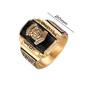 N544 Nhẫn nam titan mạ vàng sư tử 1973 đá đen