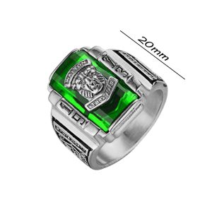 N545 Nhẫn nam titan sư tử 1973 đá xanh lá