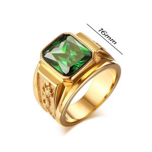 N565 Nhẫn nam titan mạ vàng chạm rồng đá xanh lá