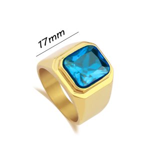 N578a Nhẫn nam Titan mạ vàng trơn đá xanh nước biển