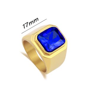 N580a Nhẫn nam Titan mạ vàng trơn đá xanh đậm